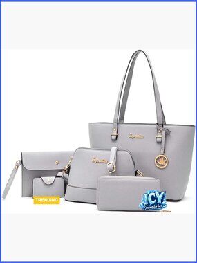 Faux Leather Satchel Purse Set with Top Handle and Adjustable Strap